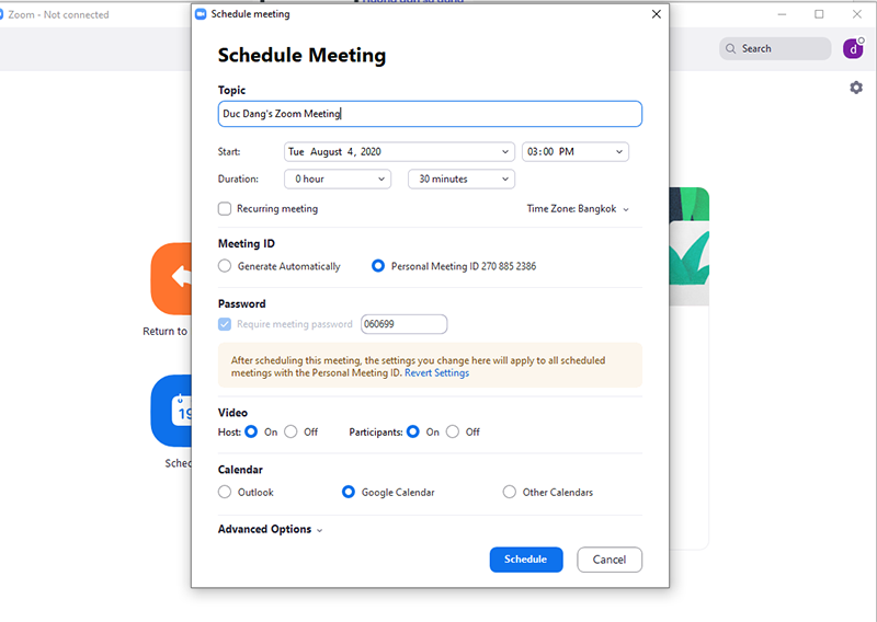 Hướng dẫn cài đặt Zoom Schedule (Zoom Meeting)