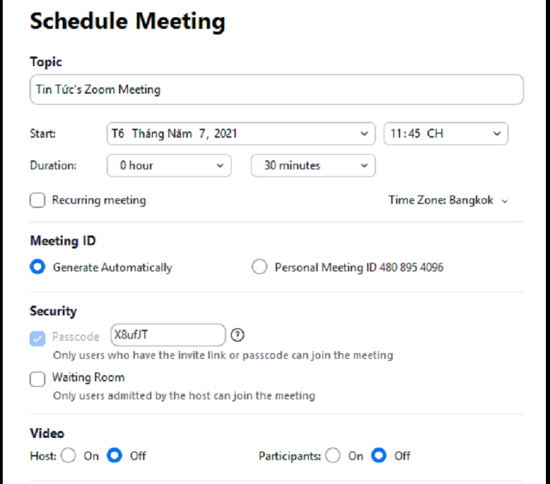 Hướng dẫn cài đặt Zoom Schedule (Zoom Meeting)
